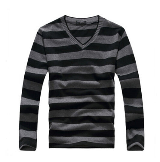 Men's Striped V Neck Sweater - TrendSettingFashions