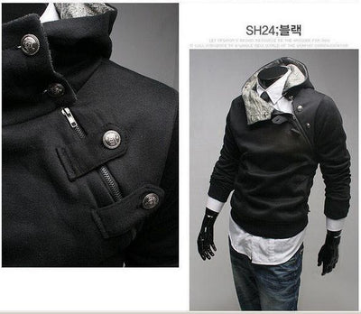 Men's Half Zip High Collar Jacket With Colored Hoodie - TrendSettingFashions 