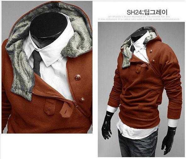Men's Half Zip High Collar Jacket With Colored Hoodie - TrendSettingFashions 