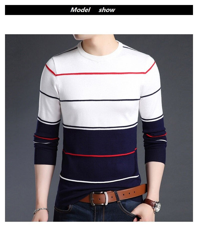 Men's O-Neck Striped Sweater Up To 3XL - TrendSettingFashions 