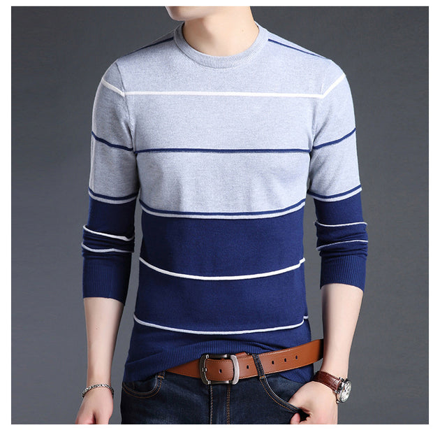 Men's O-Neck Striped Sweater Up To 3XL - TrendSettingFashions 