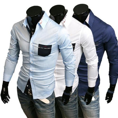 Men's 2 Tone Patchwork Dress Shirt - TrendSettingFashions 