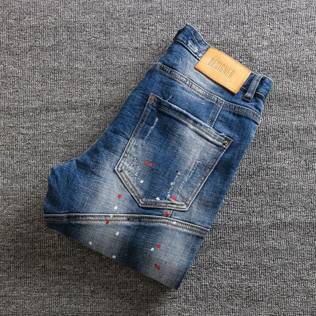 Men's Faded Denim Ripped Pants - TrendSettingFashions