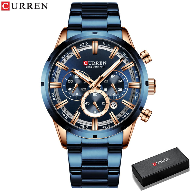 Men's Blue Dial Stainless Steel Watch