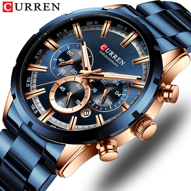 Men's Blue Dial Stainless Steel Watch