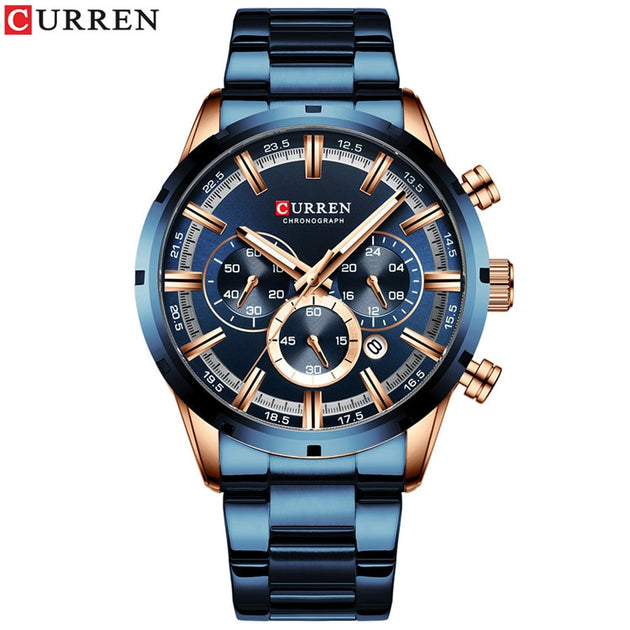 Men's Blue Dial Stainless Steel Watch