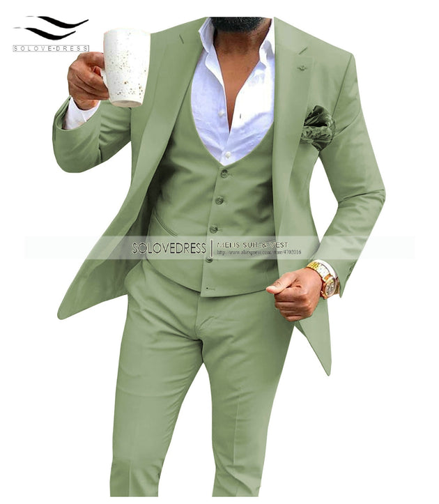 Men's 3 Pieces Suit Business Notch Lapel (Blazer+Vest+Pants) - TrendSettingFashions 
