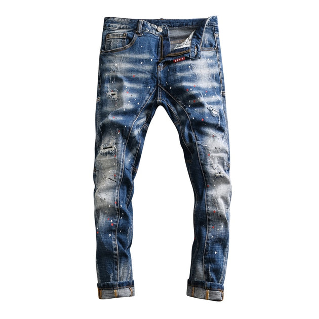 Men's Faded Denim Ripped Pants - TrendSettingFashions