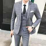 Men's 3 Piece Set Plaid Suit