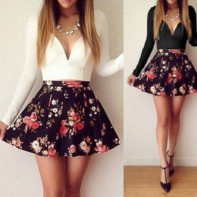 Women's V-Neck Mini Bodycon Party Dress - TrendSettingFashions