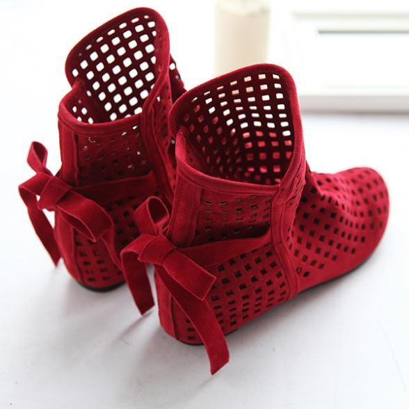 Women's Cutout Ankle Boots With Inside Wedge - TrendSettingFashions 