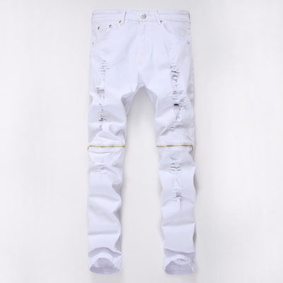 Men's Loose Fit Elastic White Jeans - TrendSettingFashions