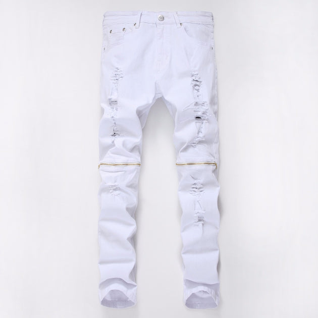 Men's Loose Fit Elastic White Jeans - TrendSettingFashions