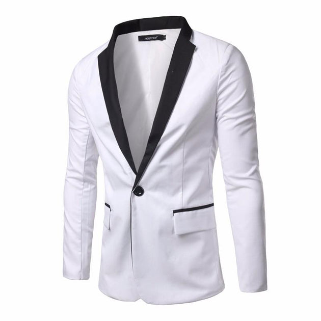 Men's Casual Black and White Suit Jacket - TrendSettingFashions