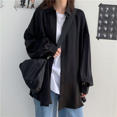 Spring Summer 2021 Women Shirt Oversize Elegant Blouses for Women Lantern Sleeve White Shirt Mid-length Shir Coat Women Tunic