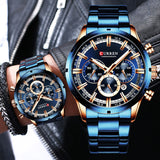 Men's Blue Dial Stainless Steel Watch