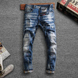 Men's Faded Denim Ripped Pants - TrendSettingFashions