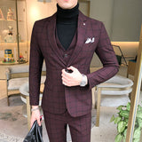 Men's 3 Piece Set Plaid Suit