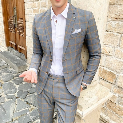 Men's 3 Piece Set Plaid Suit