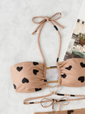 Women's 3 Piece Heart Print Halter Bikini