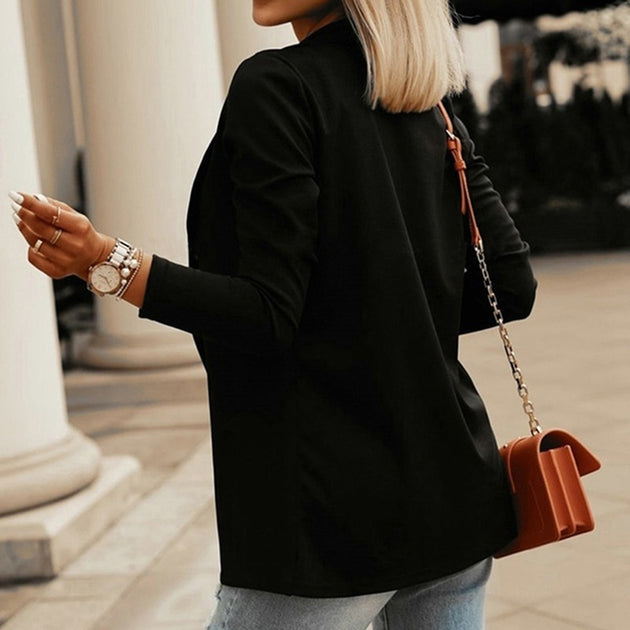Women's Solid White/Black Business Blazer Jacket