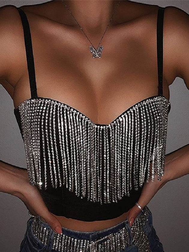 Women's Fashion Sexy Diamond Tassel Crop Top