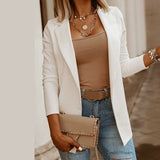 Women's Solid White/Black Business Blazer Jacket