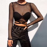 Women's Sexy Mesh Goth Long Sleeve Shirt