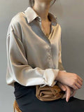 Women's Fashion Button Up Satin Silk Shirt