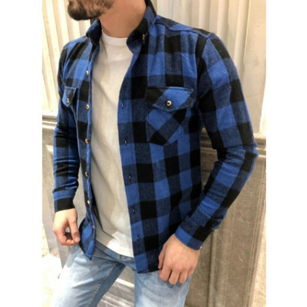 Men's Flannel Plaid Long Sleeve Shirt Up To 3XL