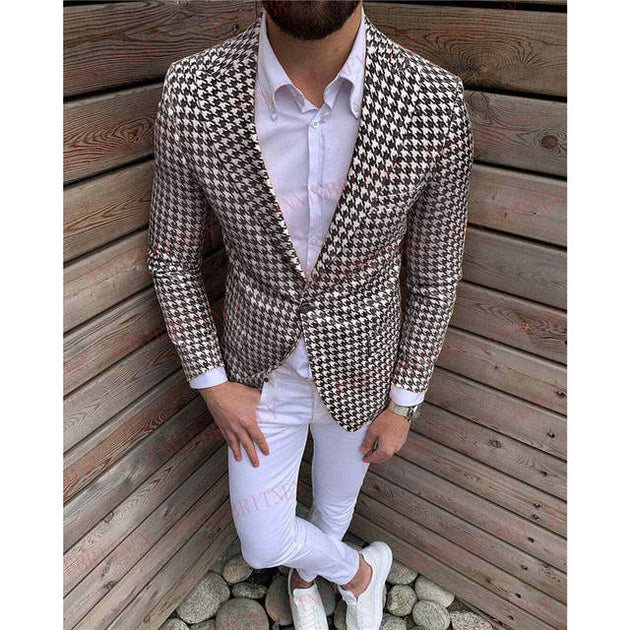 Stylish Houndstooth Men's 2PC Suit - TrendSettingFashions