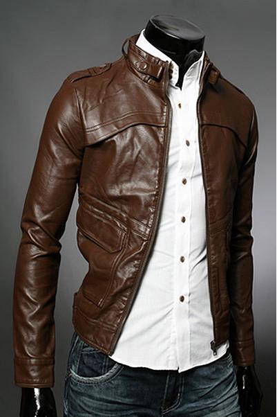 Men's Faux Leather Fashion Zipper Rider Jacket - TrendSettingFashions 
