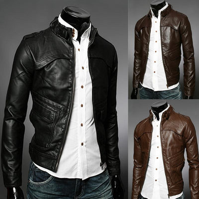 Men's Faux Leather Fashion Zipper Rider Jacket - TrendSettingFashions 