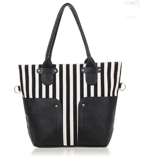 Women's Navy Style Striped Canvas Shoulder Bag - TrendSettingFashions 