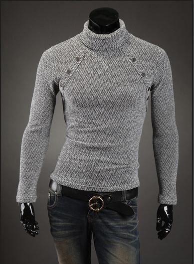 Men's Turtleneck Chest Button Sweater - TrendSettingFashions