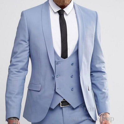Men's Light Blue 3 Piece Suits Up To 6XL(Jacket, Pants, Vest) - TrendSettingFashions