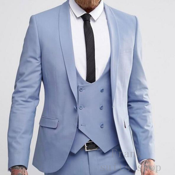 Men's Light Blue 3 Piece Suits Up To 6XL(Jacket, Pants, Vest) - TrendSettingFashions