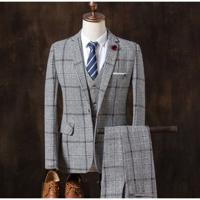 Men's Fashion Light Grey/White 3 Piece Suit Up To 3XL - TrendSettingFashions 