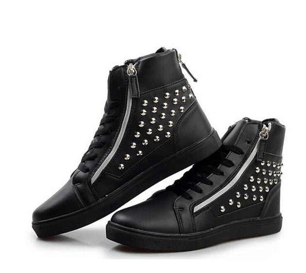 Men's Leather Round Toe Rivets Boots In 2 Colors - TrendSettingFashions