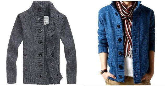 Men's Full Button High Collar Sweater - TrendSettingFashions