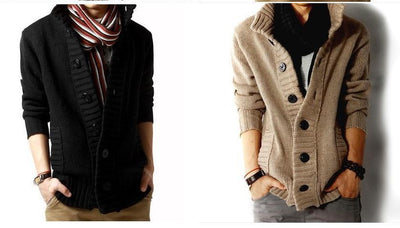 Men's Full Button High Collar Sweater - TrendSettingFashions 