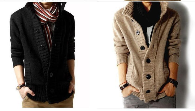 Men's Full Button High Collar Sweater - TrendSettingFashions