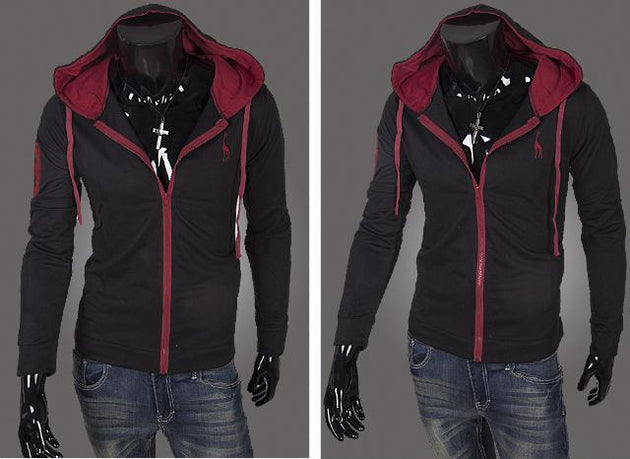 Men's Full Zip Jacket Hoodie 2 Tone with Colored Hoodie - TrendSettingFashions