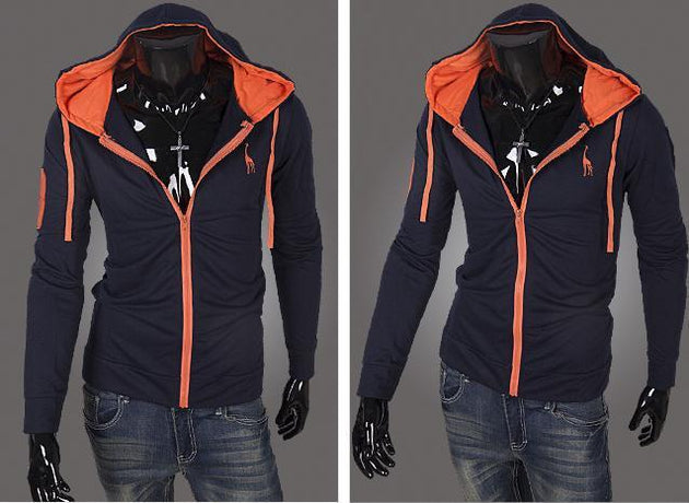 Men's Full Zip Jacket Hoodie 2 Tone with Colored Hoodie - TrendSettingFashions