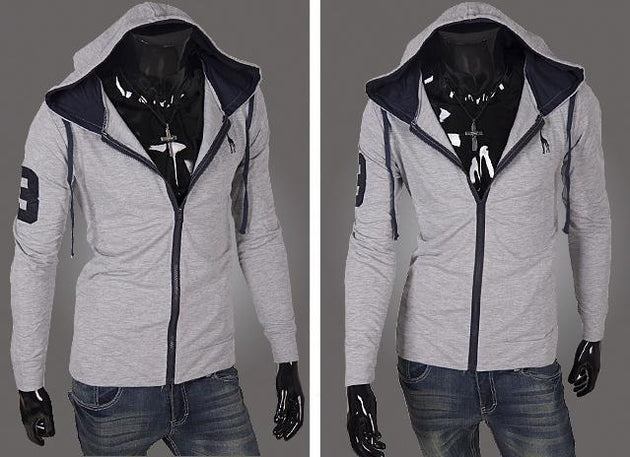 Men's Full Zip Jacket Hoodie 2 Tone with Colored Hoodie - TrendSettingFashions