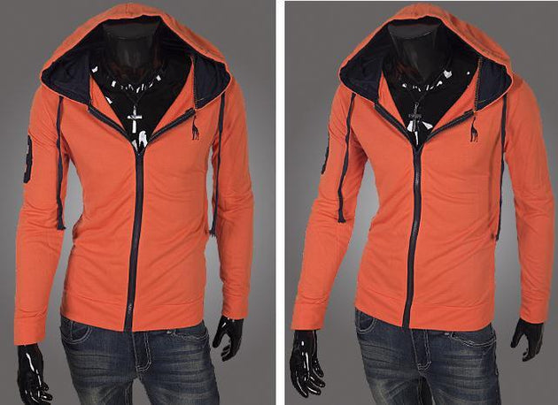 Men's Full Zip Jacket Hoodie 2 Tone with Colored Hoodie - TrendSettingFashions