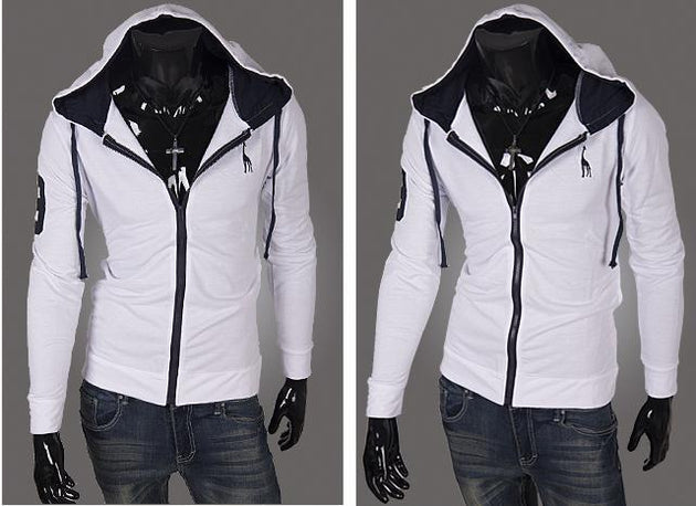 Men's Full Zip Jacket Hoodie 2 Tone with Colored Hoodie - TrendSettingFashions
