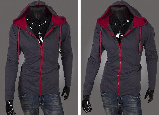 Men's Full Zip Jacket Hoodie 2 Tone with Colored Hoodie - TrendSettingFashions