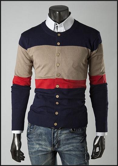 Men's 3 Tone Button Up Sweater - TrendSettingFashions 