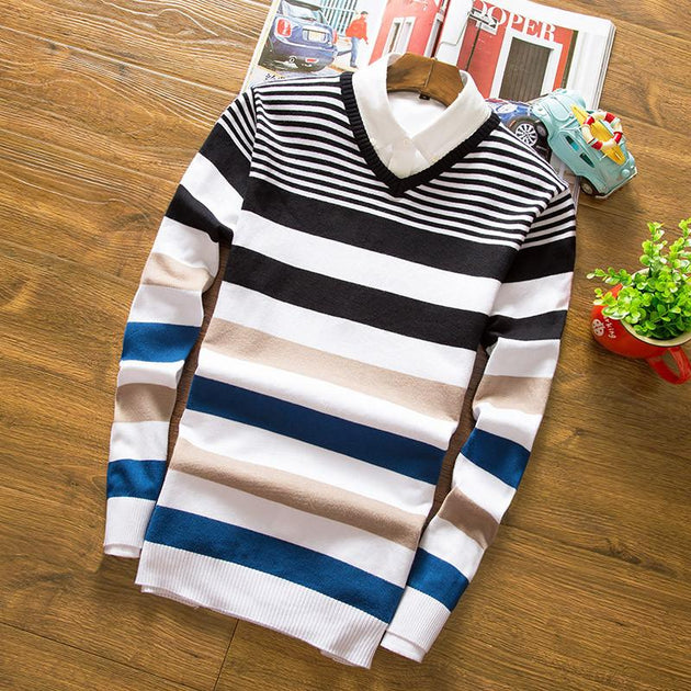 Men's V-Neck Long Sleeved Sweater - TrendSettingFashions